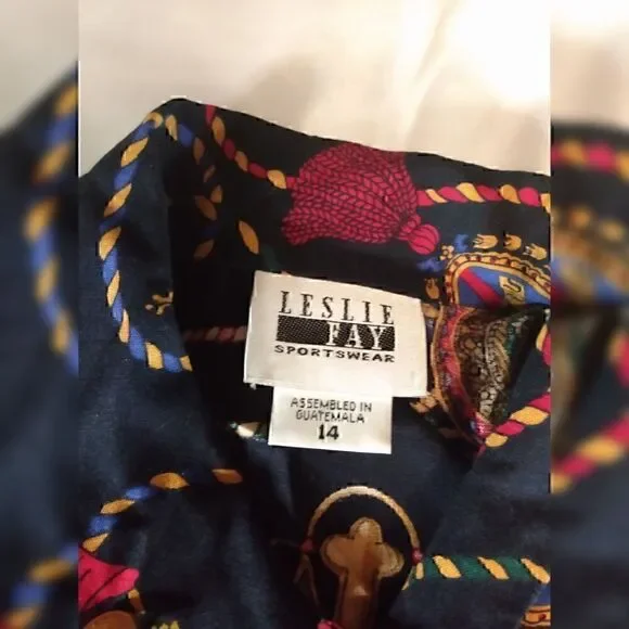 Leslie Fay Bow Tassel Rope Nautical Design Dress Shirt size 14 - Picture 6 of 7